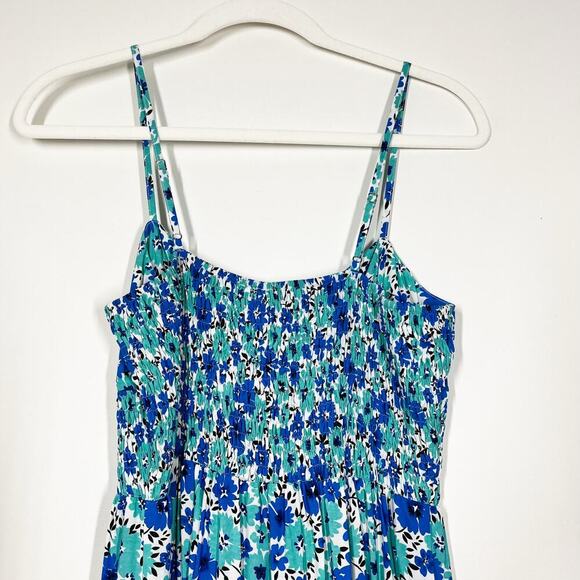 Yumi Kim Tiered Floral Blue Smocked‎ Sleeveless Dress Sz S Cottage Boho Peasant - Picture 8 of 11